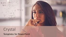  Presentation with glass - Amazing presentation theme having brainstorming-businesswoman-or-mathematician-drawing backdrop and a coral colored foreground