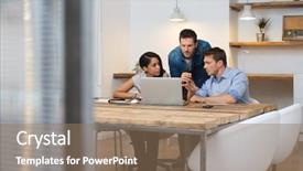  Presentation with people - Slide set consisting of brainstorming of multiethnic business people background and a  colored foreground