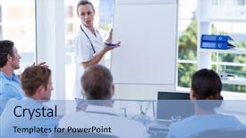  Presentation with team meeting - Presentation consisting of brainstorming session in the meeting background and a  colored foreground