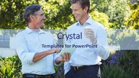  Presentation with meeting - PPT theme with brainstorming tree - two businessmen meeting using tablet background and a light blue colored foreground