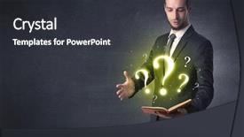  Presentation with swot analysis question mark word - Slides with brainwashing - businessman holding a book background and a dark gray colored foreground