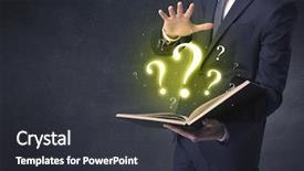  Presentation with swot analysis question mark word - Presentation design featuring brainwashing - businessman holding a book background and a  colored foreground