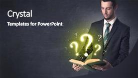  Presentation with question - Slide set featuring brainwashing - businessman holding a book background and a  colored foreground