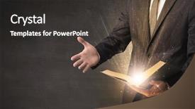  Presentation with kids reading book - Beautiful PPT theme featuring brainwashing - man holding and reading backdrop and a dark gray colored foreground