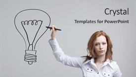  Presentation with whiteboard - Slide deck enhanced with brainwave - young businesswoman drawing and idea background and a light gray colored foreground