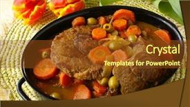  Presentation with green onions and bulb onion - Amazing PPT theme having braised beef shin with carrots backdrop and a  colored foreground