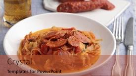  Presentation with chorizo - Audience pleasing slides consisting of braised-cabbage-with-chorizo-sausage backdrop and a red colored foreground