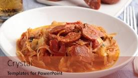 Presentation with chorizo - Theme featuring braised-cabbage-with-chorizo-sausage background and a red colored foreground