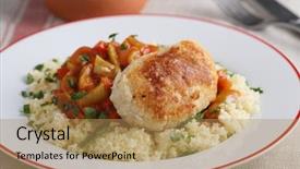  Presentation with couscous - Cool new presentation with braised vegetables and tomato sauce backdrop and a coral colored foreground