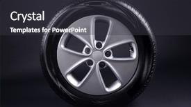  Presentation with wheel - Presentation design featuring braking system - modern car wheel on black background and a dark gray colored foreground