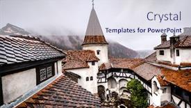  Presentation with misty - Presentation consisting of bran-castle-roofs-on-misty background and a sky blue colored foreground
