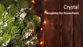  Presentation with christmas blank wooden signboard - Slide set enhanced with branch and lights on wood background and a wine colored foreground