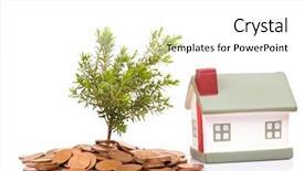  Presentation with growing - Audience pleasing PPT theme consisting of growing housing market - coins house and plant isolated backdrop and a white colored foreground