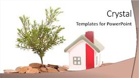  Presentation with house building plans - Slide deck enhanced with growing housing market - coins house and plant isolated background and a white colored foreground