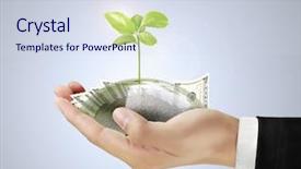  Presentation with hand saving - Slide deck featuring saving money concept in hand background and a sky blue colored foreground