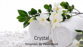  Presentation with branch - Presentation theme featuring branch gardenia with rolled towel background and a light gray colored foreground