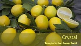  Presentation with lemons - Presentation design consisting of branch of fresh juicy sicilian lemons on a wooden background background and a tawny brown colored foreground