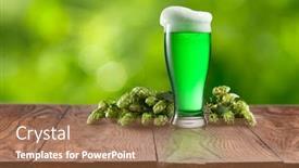  Presentation with cold beer - Theme featuring branch-of-natural-organic-hop background and a coral colored foreground