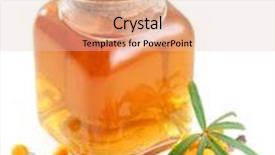  Presentation with oil - Slides consisting of branch of sea-buckthorn and oil on a white background background and a lemonade colored foreground