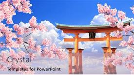  Presentation with hiroshima - Beautiful PPT theme featuring branch-of-the-blooming-sakura backdrop and a lemonade colored foreground