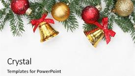  Presentation with jingle - Colorful PPT layouts enhanced with jingle - pine branches shiny balls backdrop and a white colored foreground