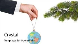  Presentation with christmas tree - Colorful presentation design enhanced with branching map - hand with earth and christmas backdrop and a white colored foreground