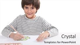  Presentation with recycle - Beautiful PPT theme featuring brand awareness - little boy drawing recycle logo backdrop and a light gray colored foreground