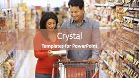  Presentation with supermarket - Audience pleasing slide set consisting of brand decision - couple shopping in supermarket backdrop and a coral colored foreground