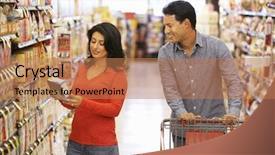  Presentation with supermarket - Theme featuring brand decision - couple shopping in supermarket background and a coral colored foreground