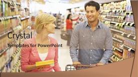  Presentation with supermarket - Presentation theme featuring brand decision - couple shopping in supermarket background and a  colored foreground