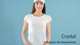  Presentation with brand - Cool new presentation design with brand fashion - young woman in stylish white backdrop and a light blue colored foreground