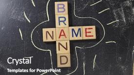  Presentation with positioning - PPT theme enhanced with brand name crossword with wooden background and a dark gray colored foreground