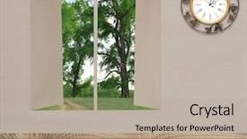  Presentation with overlook - Colorful presentation enhanced with interior brand new - empty room with wall clock backdrop and a mint green colored foreground