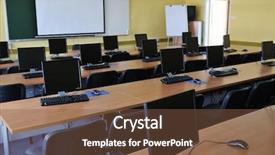  Presentation with monitor computer - PPT theme enhanced with tft monitor in modern classroom background and a tawny brown colored foreground