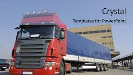  Presentation with powerful - Cool new PPT layouts with brand new large truck standing in port-commercial area powerful wide-angle backdrop and a light blue colored foreground