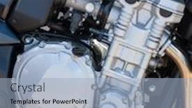  Presentation with motorcycle spare parts - Amazing slide set having brand-new-motorcycle-engine-side backdrop and a light blue colored foreground