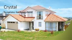  Presentation with brand - Presentation theme enhanced with brand new show home with landscaped front yard background and a light blue colored foreground