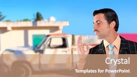  Presentation with salesperson - Cool new PPT theme with brand new typical topic salesman backdrop and a coral colored foreground