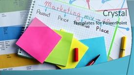  Presentation with marketing - PPT theme enhanced with brand promotion - set of stationery on table background and a sky blue colored foreground