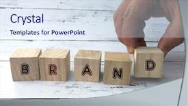  Presentation with brand - Presentation design featuring brand word made of wooden background and a sky blue colored foreground