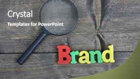  Presentation with brand - Cool new slide set with brand word on wooden table backdrop and a gray colored foreground