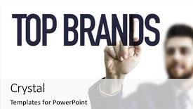  Presentation with brands - PPT theme consisting of branded award - business man pointing the text background and a white colored foreground