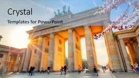 Presentation with spring - Presentation theme consisting of brandenburg gate at spring berlin background and a light blue colored foreground