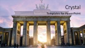  Presentation with illuminated - Theme featuring brandenburg gate sunset view berlin background and a light blue colored foreground