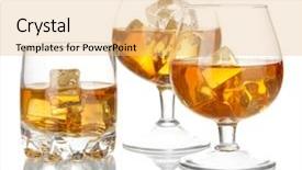  Presentation with brandy - Presentation theme consisting of brandy glasses with ice isolated background and a yellow colored foreground