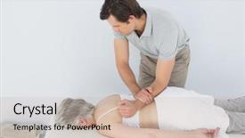  Presentation with physiotherapist - Audience pleasing presentation theme consisting of braq manipulator - male physiotherapist massaging a senior backdrop and a soft green colored foreground