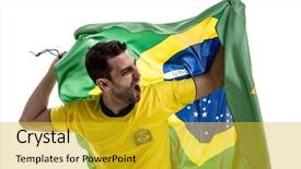  Presentation with ac and fan - PPT theme enhanced with brazil flag - brazilian fan celebrating on white background and a gold colored foreground