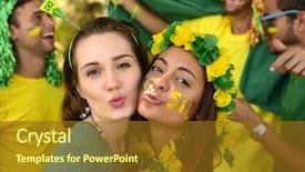  Presentation with soccer girls - PPT theme with commemoration - group of brazilian girls soccer background and a tawny brown colored foreground