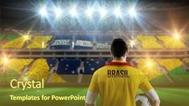  Presentation with football stadium - Audience pleasing slide deck consisting of brasil football player holding ball backdrop and a tawny brown colored foreground