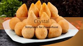  Presentation with snack food - Slides having brasilian-snack-coxinha-galinha-food background and a gold colored foreground